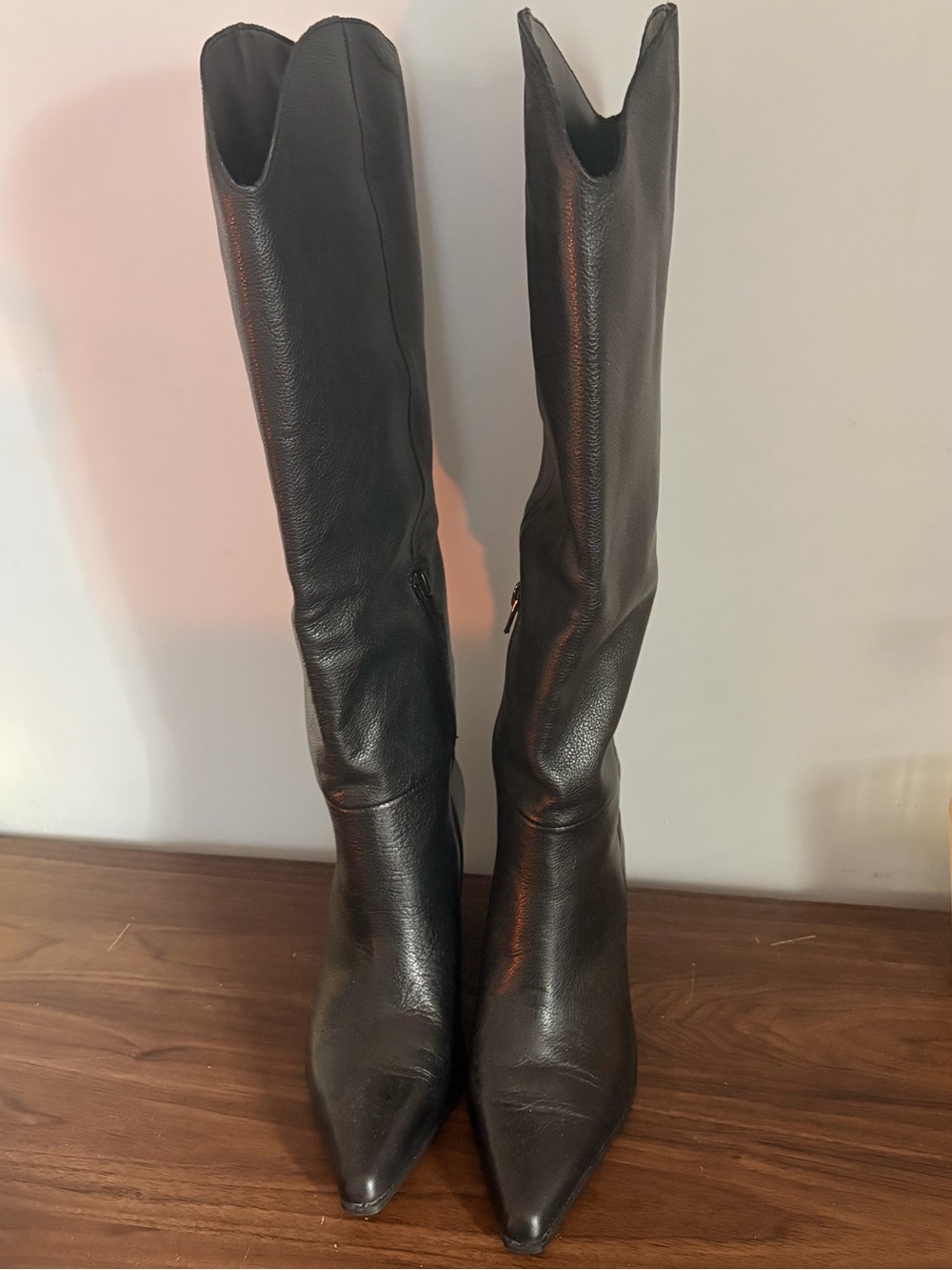 Black Leather Pointed-Toe Slouchy Boots
